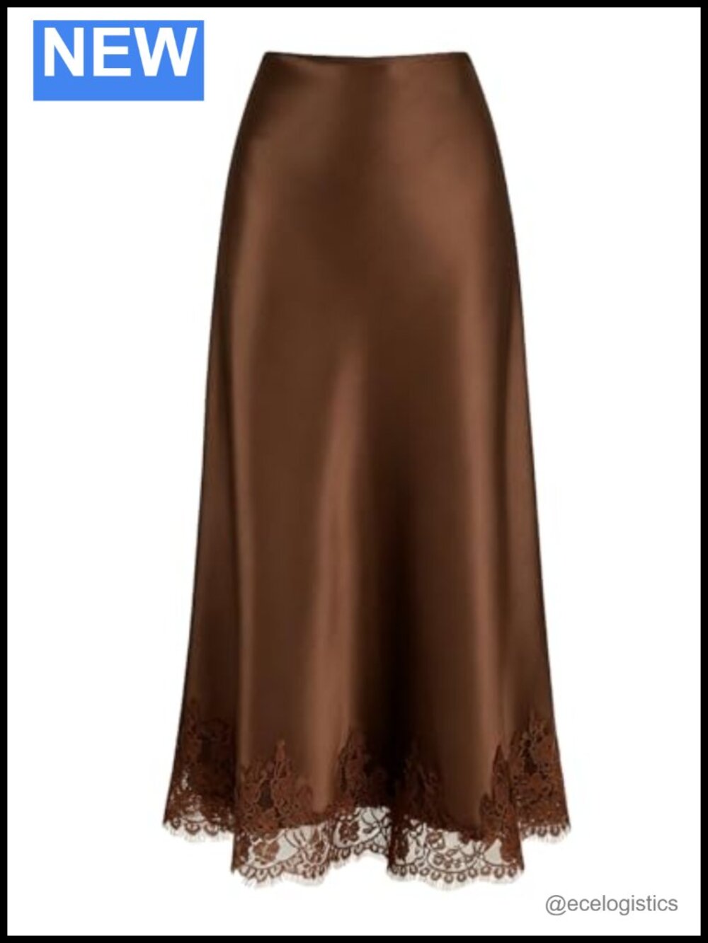 High Waisted Satin Midi Skirt with Lace Trim A-Line Flowy Women's